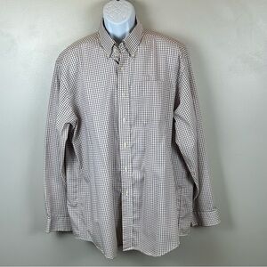 LL Bean Shirt Mens XL White Red Gray Windowpane Check Outdoor Button Down Preppy